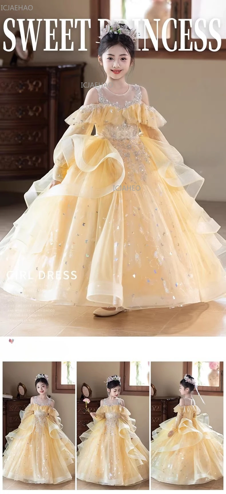 strapless open back dress Aashi – Pink Princess Ball Gown with Feather & Sequin Embellishments main image 1