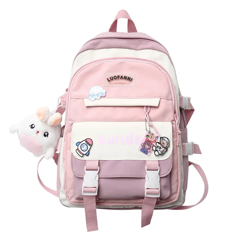 Fashion Cute Girl Travel Backpack Trendy Female Badge Pin Laptop Student Bags Lady Kawaii College Backpack Book Women School Bag 