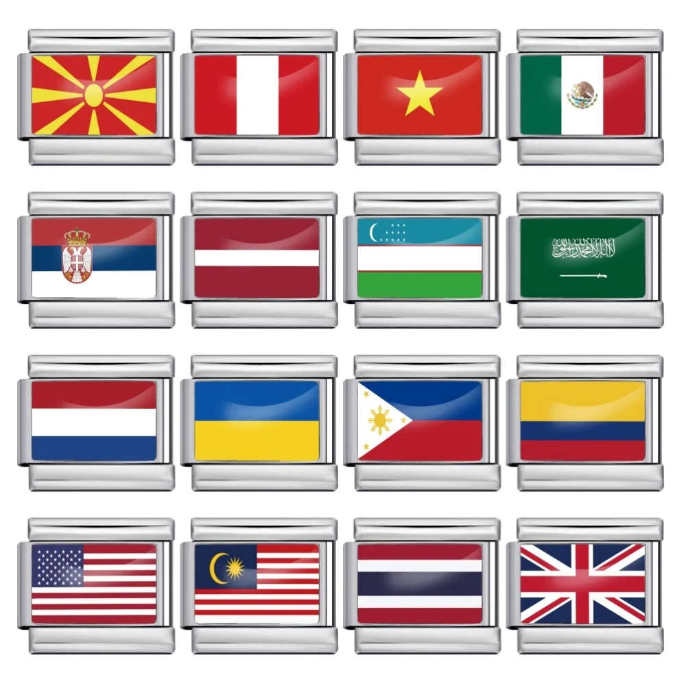 Stainless Steel Bracelet Classic World National Flag Italian Charm Link Fit 9mm Fashion Women Men Jewelry DIY Bead Making