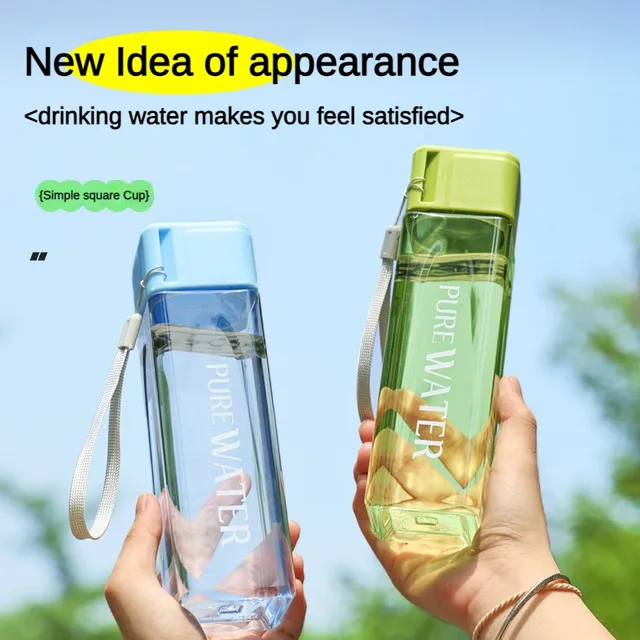 500ml 1 Pcs Clear Square Drinking Glass in Mate Plastic Portable Water Bottle with Milk Cable for Outdoor Sports Water bottle