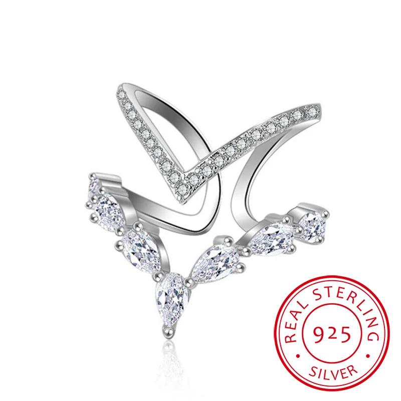 925 Sterling Silver Irregular Double Layer Zirconia Ring For Women Resizable