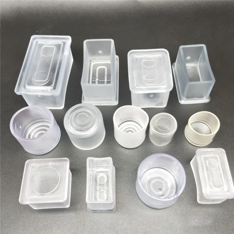 Transparent Square Furniture Leg Caps with Non-slip Rubber and Floor Protection Pads