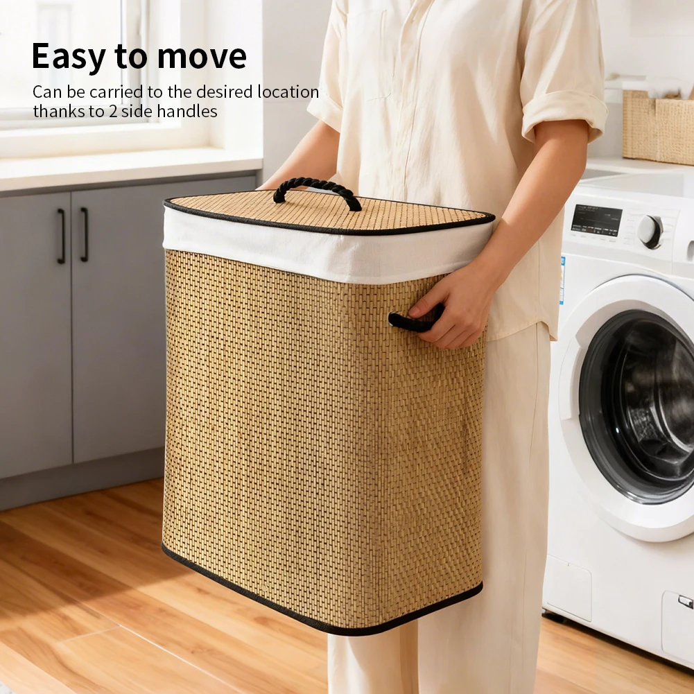 72 L Large Bamboo Foldable Laundry Basket Storage Hamper Box with Removable Washable Lining 40 x 30 x 60 cm Space Saving 4 S6d3867635c5d4a83aa5ee941a902d9923