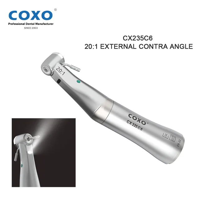 COXO Dental Implant Contra Angle with LED Light 20:1 Dental Low Speed Handpiece External Contra Angle Dentistry Tool CX235C6