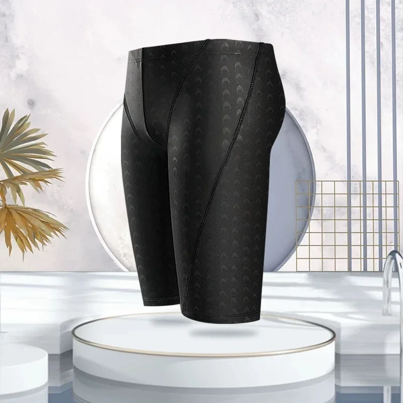 New High-End Men's Sharkskin Simulation Swimming Trunks Waterproof Quick Dry Fashionable Long Swimming Suit Men's Swimwear