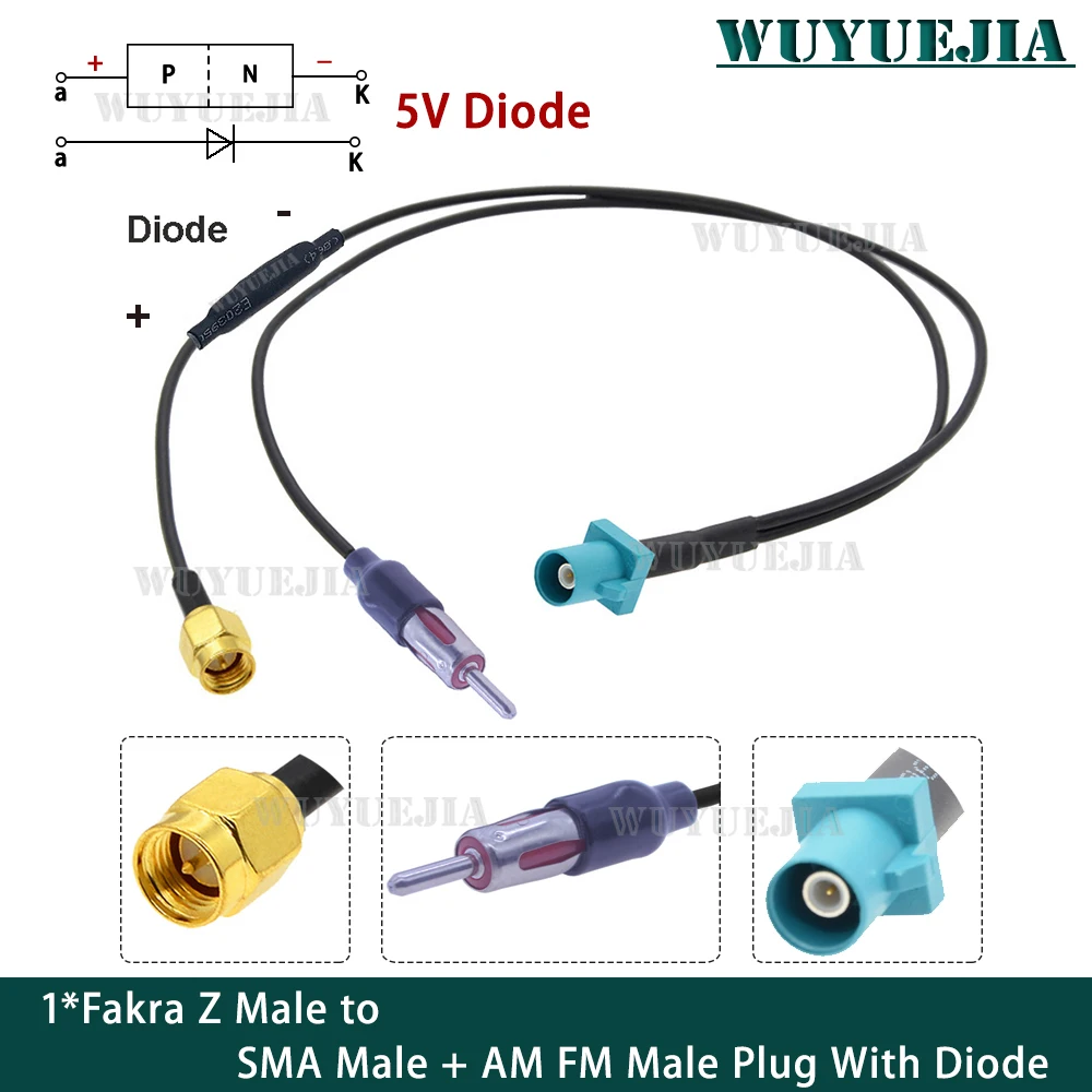 Diodo Fakra z Macho para Sma Masculino fm Plug y tipo Cabo Divisor com Diodo Rg174 Trança Carro Antena Gps Cabo de Extensão