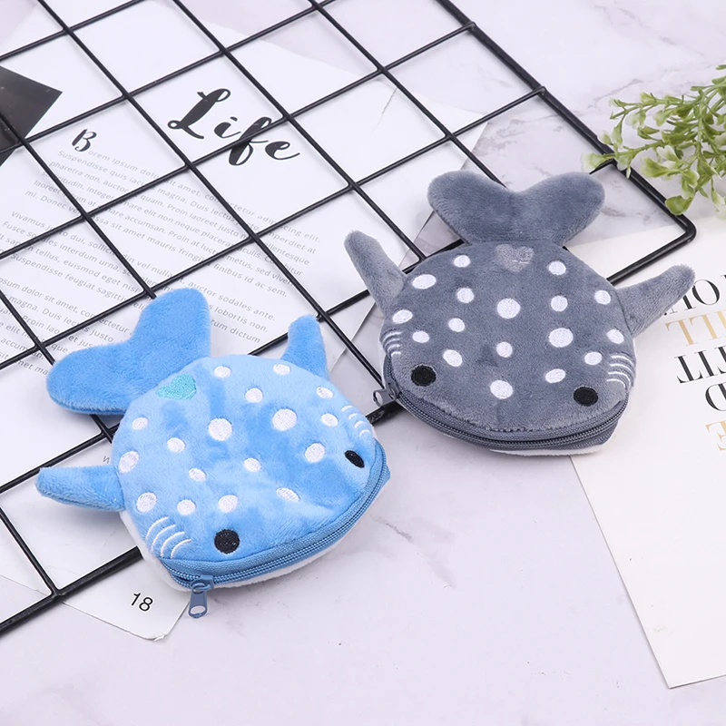 Cute Cartoon Plush Shark Coin Purse Plush Animal Wallet For Women Kids Zipper Coin Bag 2 in 1 plush card cover cartoon photocard holder soft zipper coin bag transparent earphone pouch animal series keyring pendant