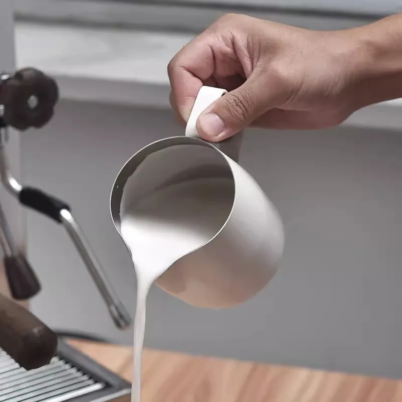 Stainless Steel Coffee Milk Frothing Pitcher Jug Inclined Mouth Milk Foam  Cup with Scale Melted Wax Cup Kitchen Cafe Accessories