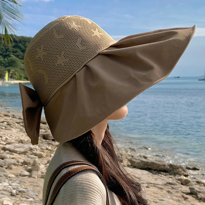 

Summer Hats For Women Knitted Top Breathable Sunshade Foldable Fisherman Cap With Bow Sun Hat Female Gorro Beach Hat Cap New