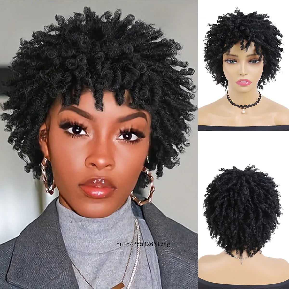 GNIMEGIL Synthetic Black Braided Wigs for Women Locs Crochet Twist Hair Short Afro Curly Wig Cool Girl Dreadlock Wig Daily Party