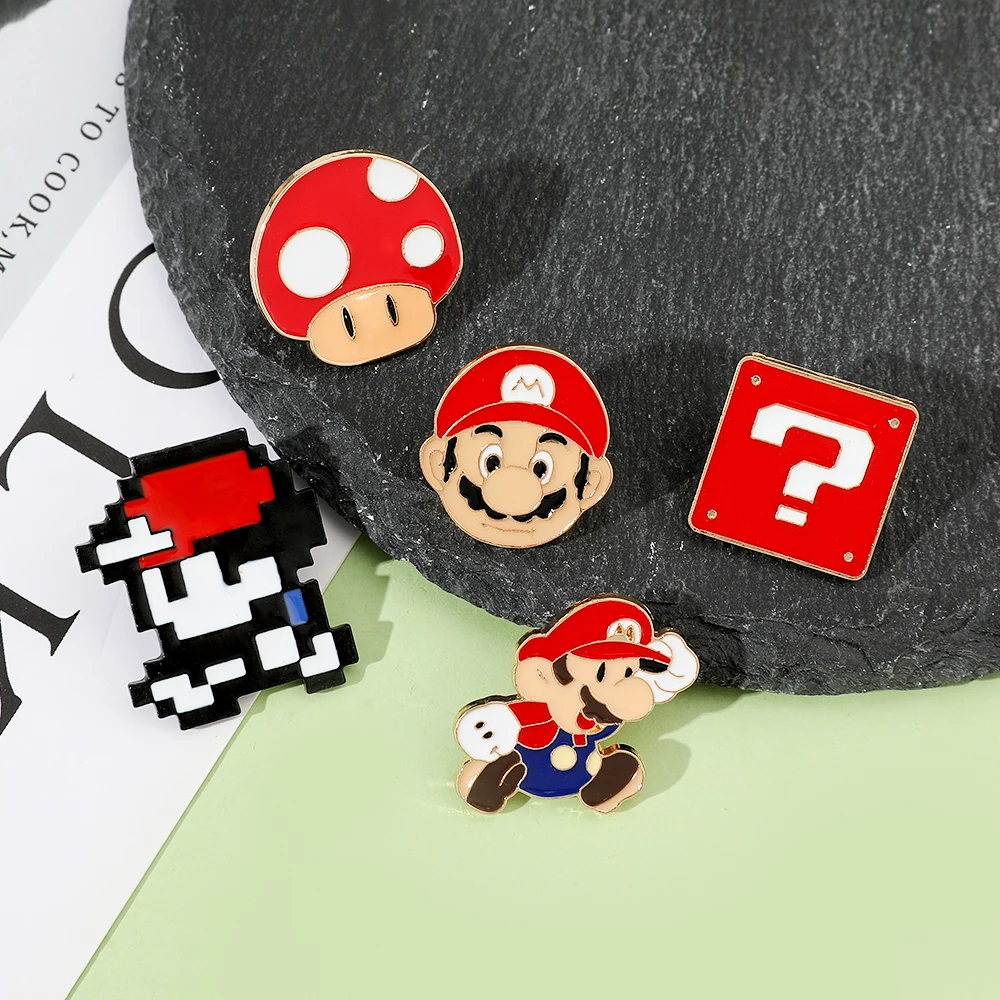 Super Mario Brooch Pin Cute Alloy Broochs Bag Lapel Pin Cartoon Badge Backpack Decoration Kids Birthday Gift