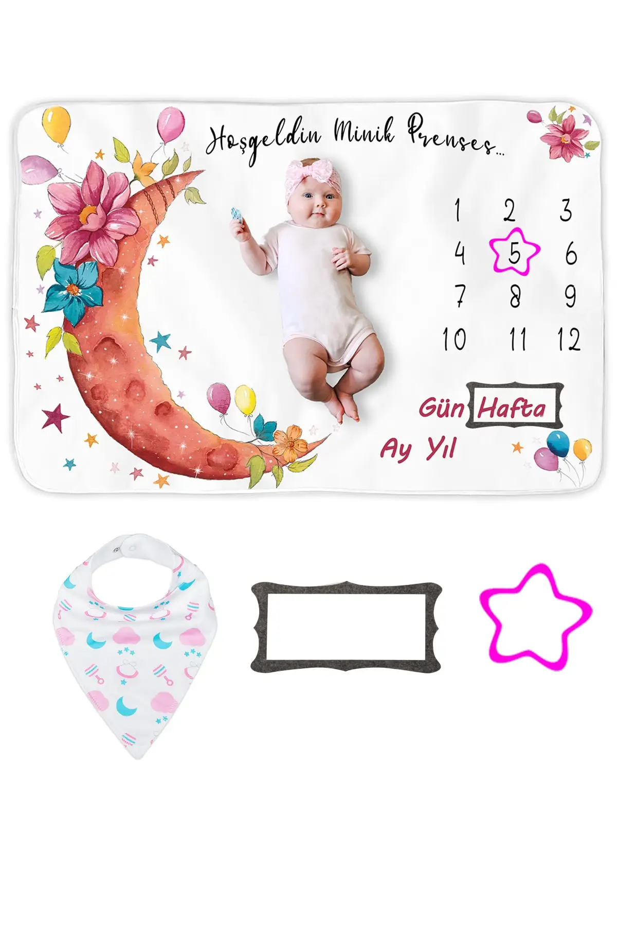 

Baby Girl Gift Monthly Photo Memorial Blanket Apron and Frame Newborn Birth Gift Pink Gift Mom &