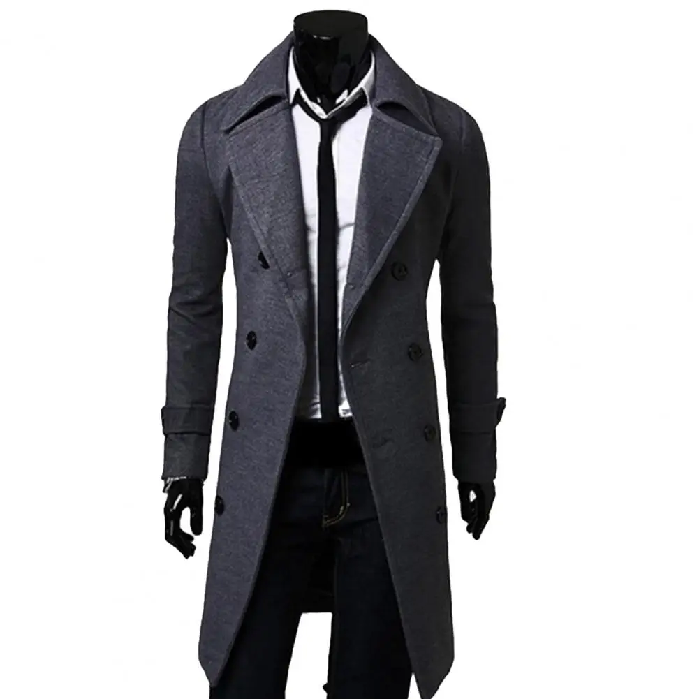 Description Picture 5 of itemSimple  Trench Coat Temperament Coldproof Thick Trench Coat Turndown Collar Streetwear Men Jacket for Daily Wear