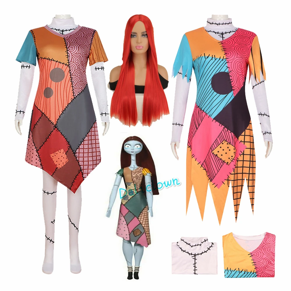 The Night Before Christmas Sally Skelington Cosplay Costume Wig Hair Scary Horror Halloween