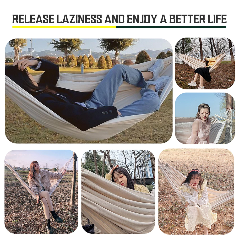 150*190CM Camping Hammock Canvas Hanging Bed Without Stick White Double Chair Swing Sleeping Bed for Travel Rollover Prevention 5