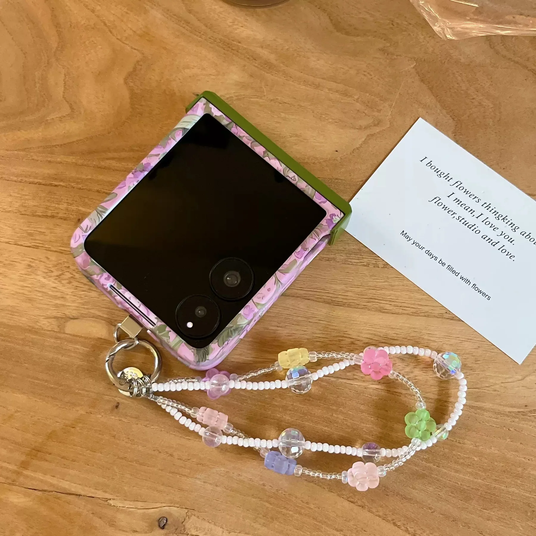 Fresh Full Screen Purple Flowers Case with Chain