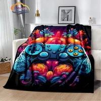 Gamer flannel Print Soft Blanket Cartoon Game Controller Comfortable Warm All Seasons  for Sofa Bed Bedroom Office Travel 1