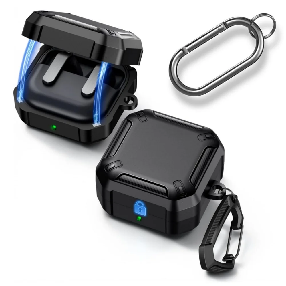 Earbuds Case with Magnetic Closure and Carbon Fiber Texture Design