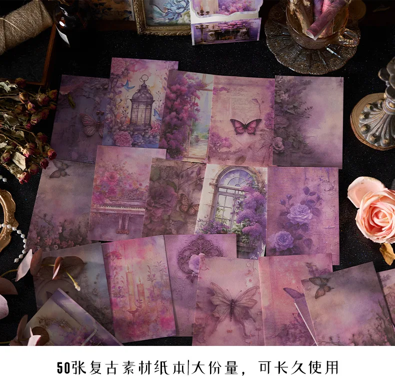 Description Picture 4 of item50 pcs Vintage Scrapbook Kit, Journal Collage Background Supplies, Retro Style Decorative Materials