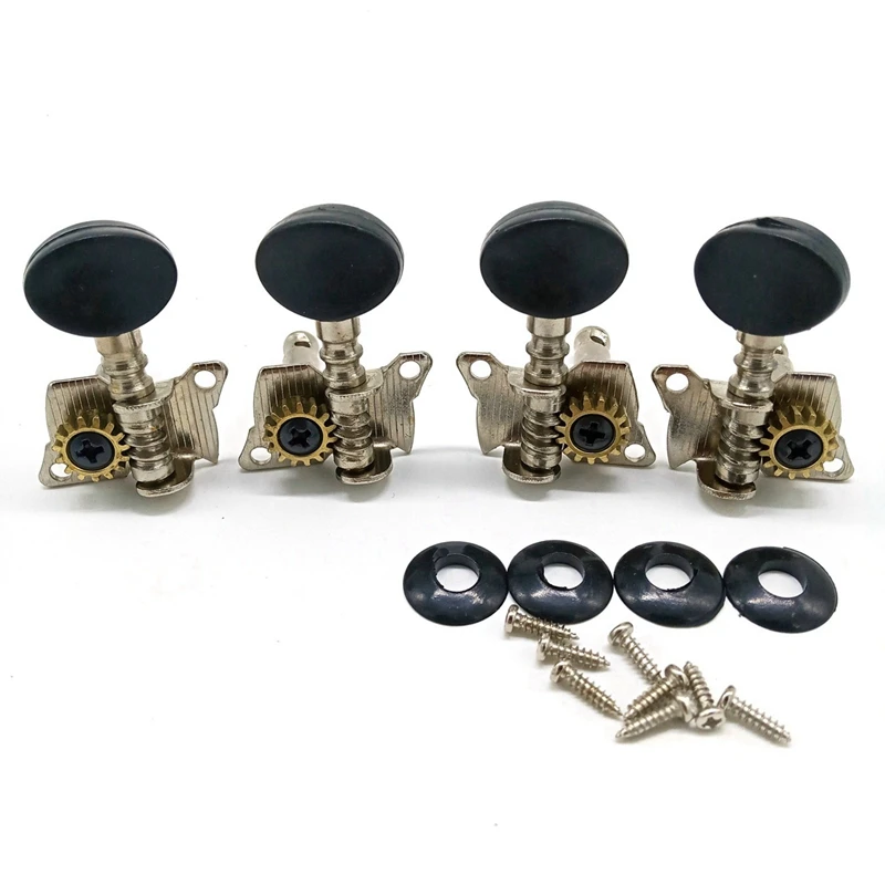 

8 Pieces Metal Opened Ukulele Uke Tuning Pegs Tuners Round Cap Black