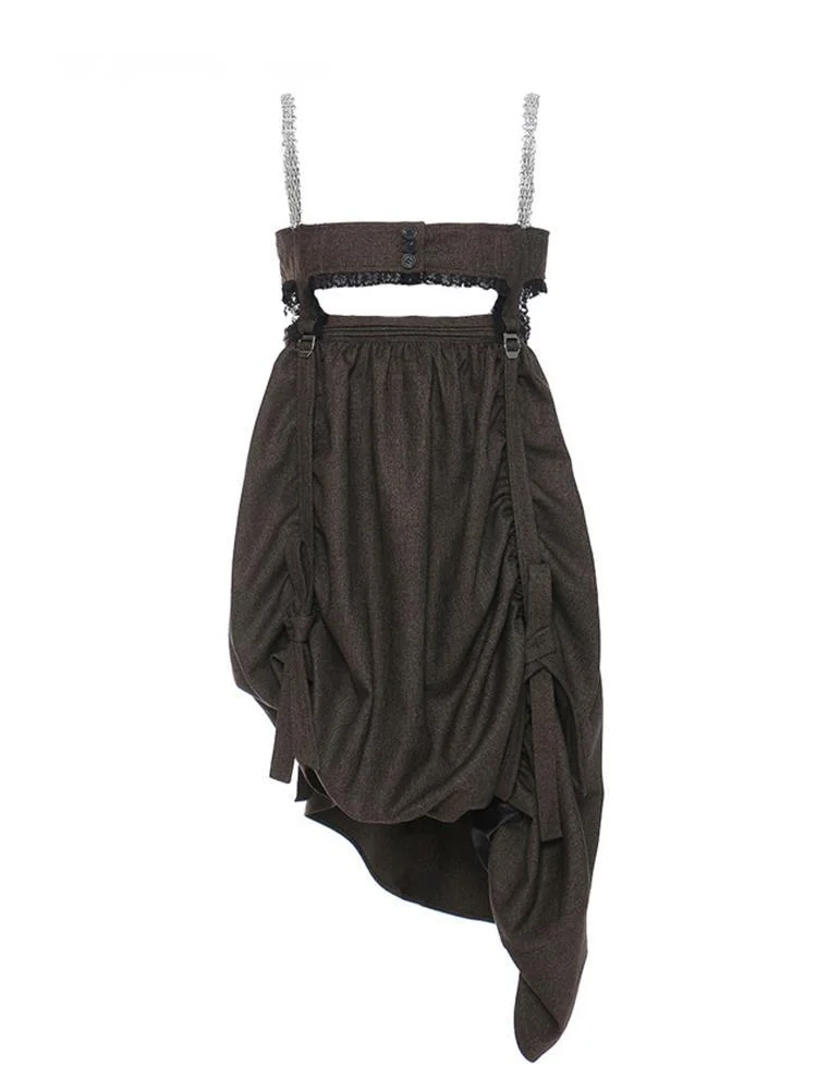 

Patchwork Chain Dresses Women Square Collar Sleeveless High Waist Pullover 2023 Summer Overalls Dresses Female Fashion Clothes