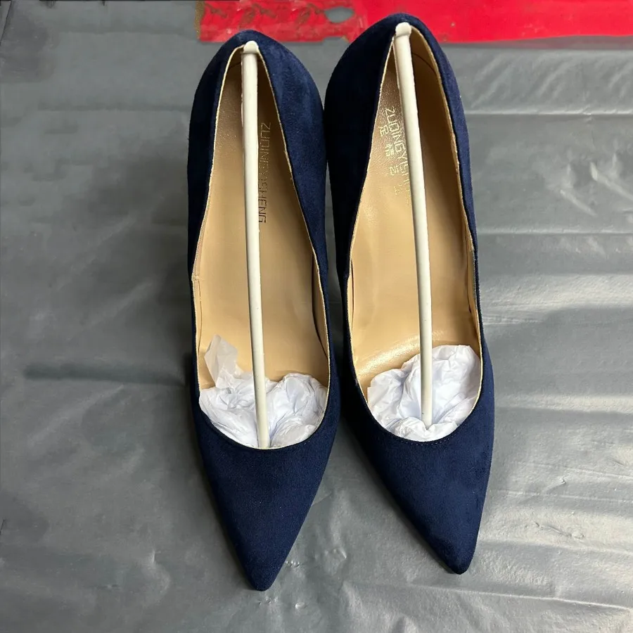 Navy Blue Women Synthetic Suede High Heels Pointed Toe Slip on OL