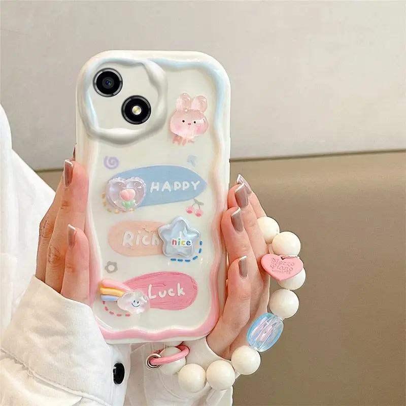 Lovely 3D Cartoon Flower Chain Phone Cases For iPhone 15 Pro Max