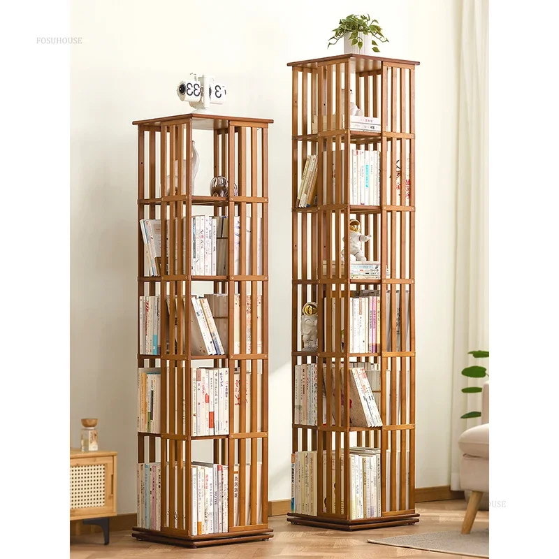 Chinese Simple Bookcase for Study 360&deg; Rotating Layered Storage Bookcases Creative Bamboo Rotating Bookcase for Living Room