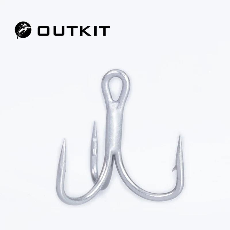 OUTKIT 10 Stück 6066 Neuer rostfreier Drillingshaken 3x Strong Super Sharp 6-16 # Rostfreie Meeres-Drillinge aus legiertem Stahl, Angelgerät – Detail 1
