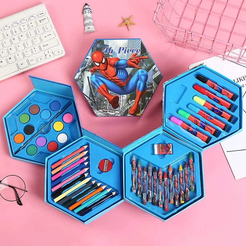 46pcs/set Disney carton Frozen cars Mickey Spider-Man princess Painting Set Watercolor Pen Combination Boys Girls Birthday Gift