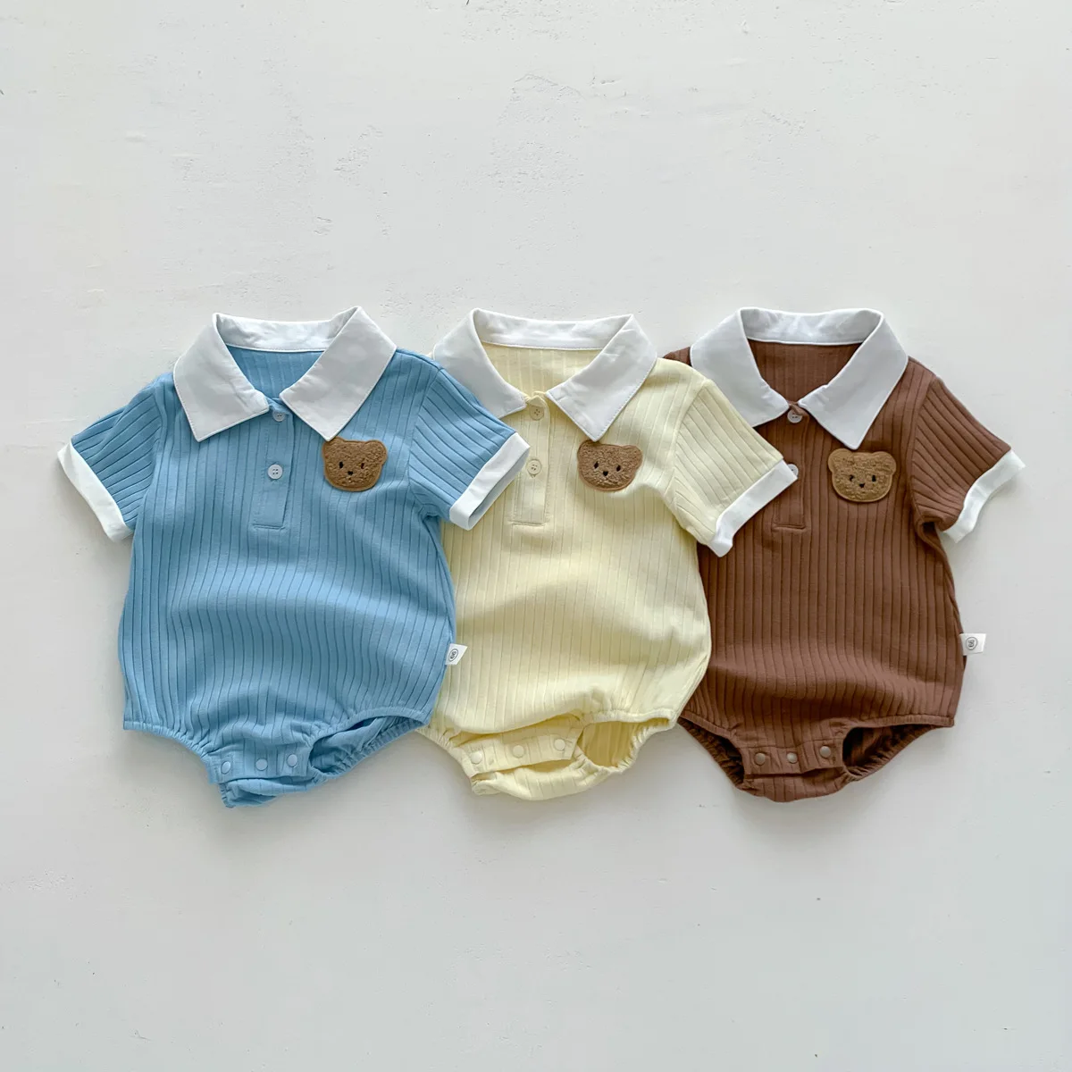 

Baby Summer Clothes New Product Small Bear Bag Fart Ha Clothes Male Baby Lapel Pit Strip Cotton One-Piece Climbing Suit Cute
