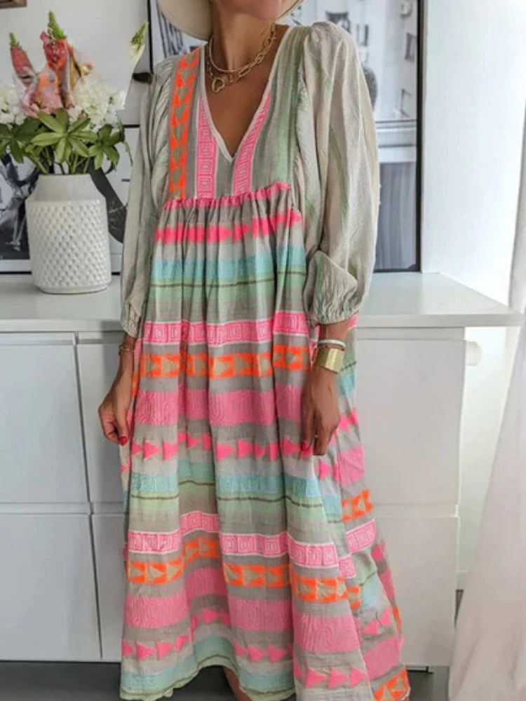 

Женское платье-трапеция с V-образным вырезом, длинным рукавом