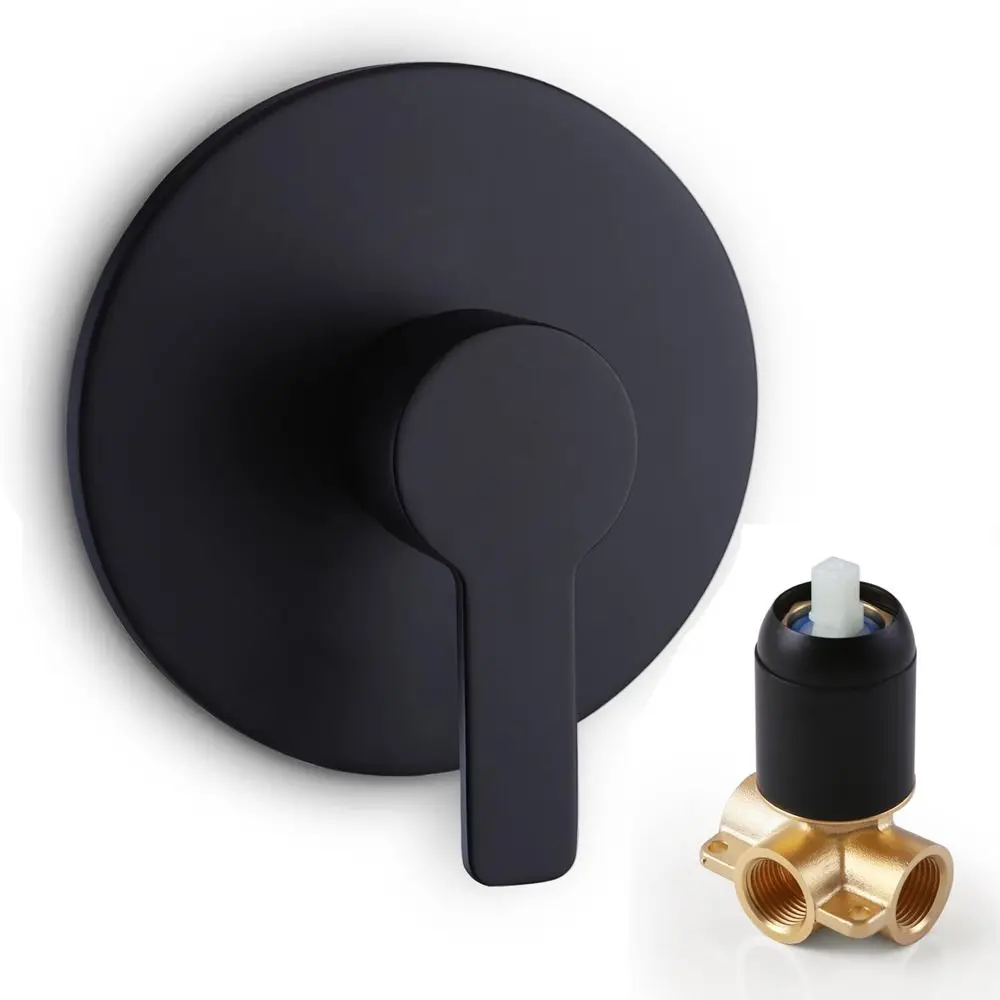 Brass Construction Wall Mount Shower Faucet Matte Black Circular Design Shower Valve Internal Thread Single Function Bath Mixer