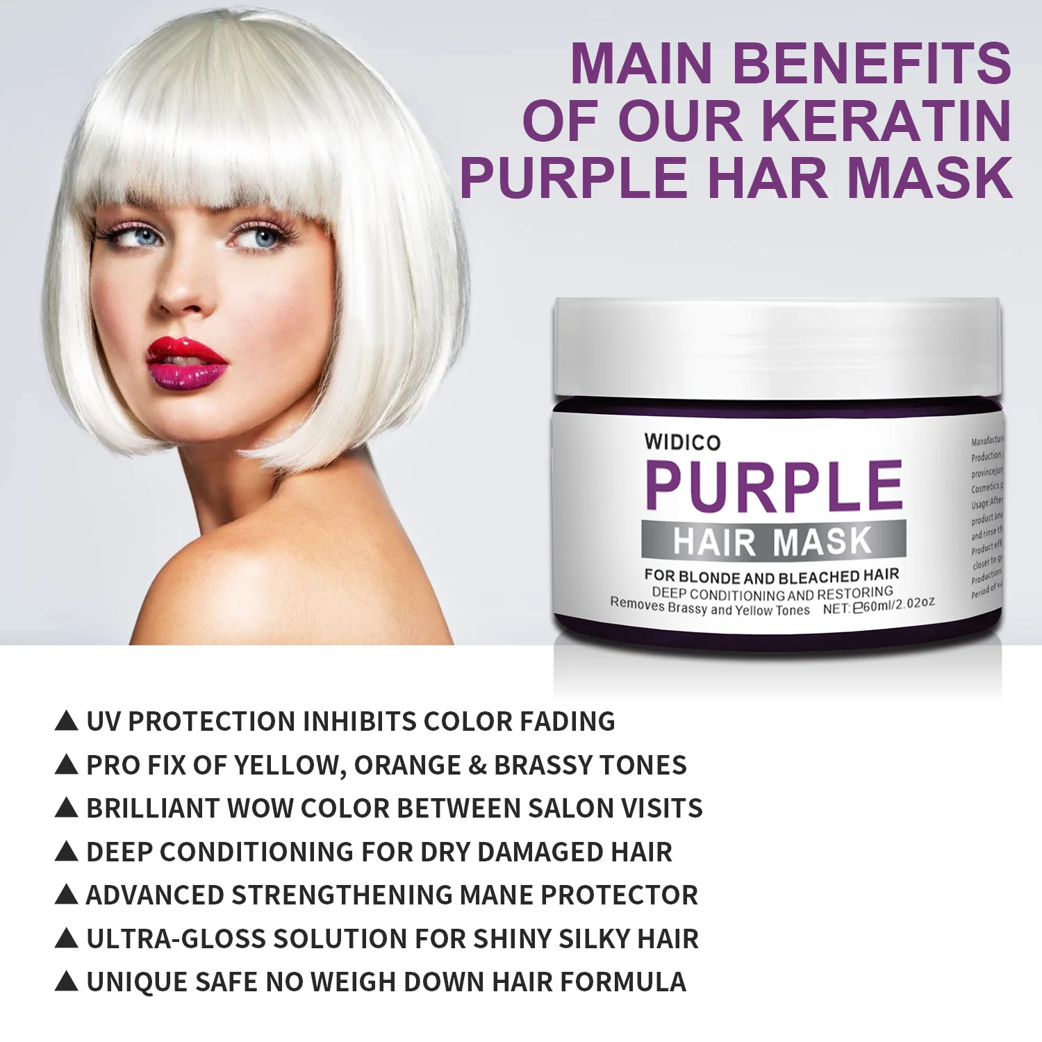 60g Blonde Purple Hair Shampoo Removes Yellow And Brassy Tones for Silver Ash Look Purple Hair Shampoo Professional Hair Care be hair be color 12 minute superlight blonde iris краска для волос тон 11 7 супер светлый блондин фиолетовый 100 мл