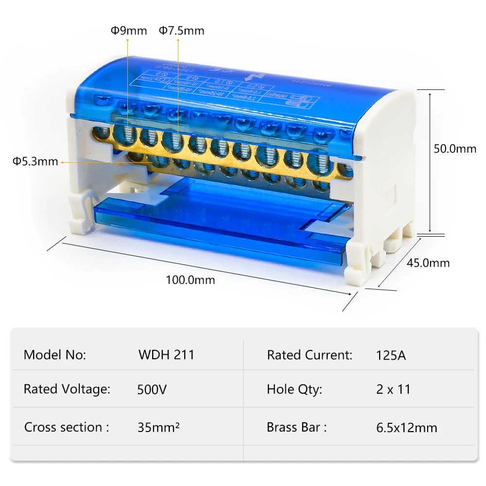 1pcs WDH-211 Terminal Block Reliable Electrical Connection Screw Type Durable Compact DIN Rail Mount 5