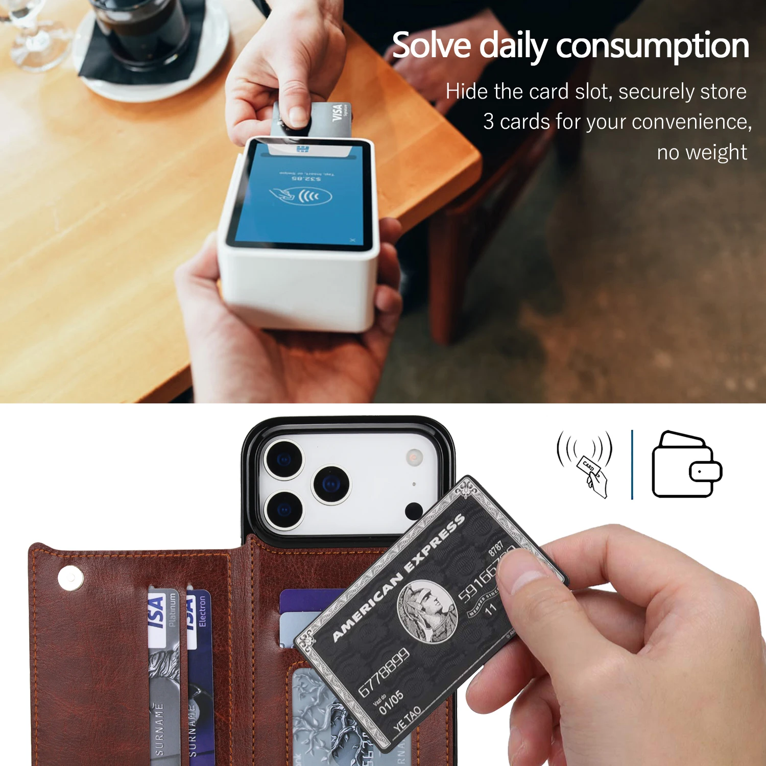 Sleek Solid Color Double Buckle Leather Wallet Case with Card Slot and Magnetic Flip - Shockproof Protective Cover