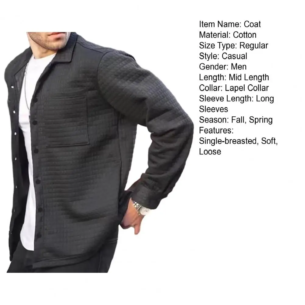 Description Picture 4 of itemMen Single-breasted Coat Men's Spring Cardigan with Turn-down Collar Patch Pocket Soft Breathable Long Sleeve Coat for A Stylish