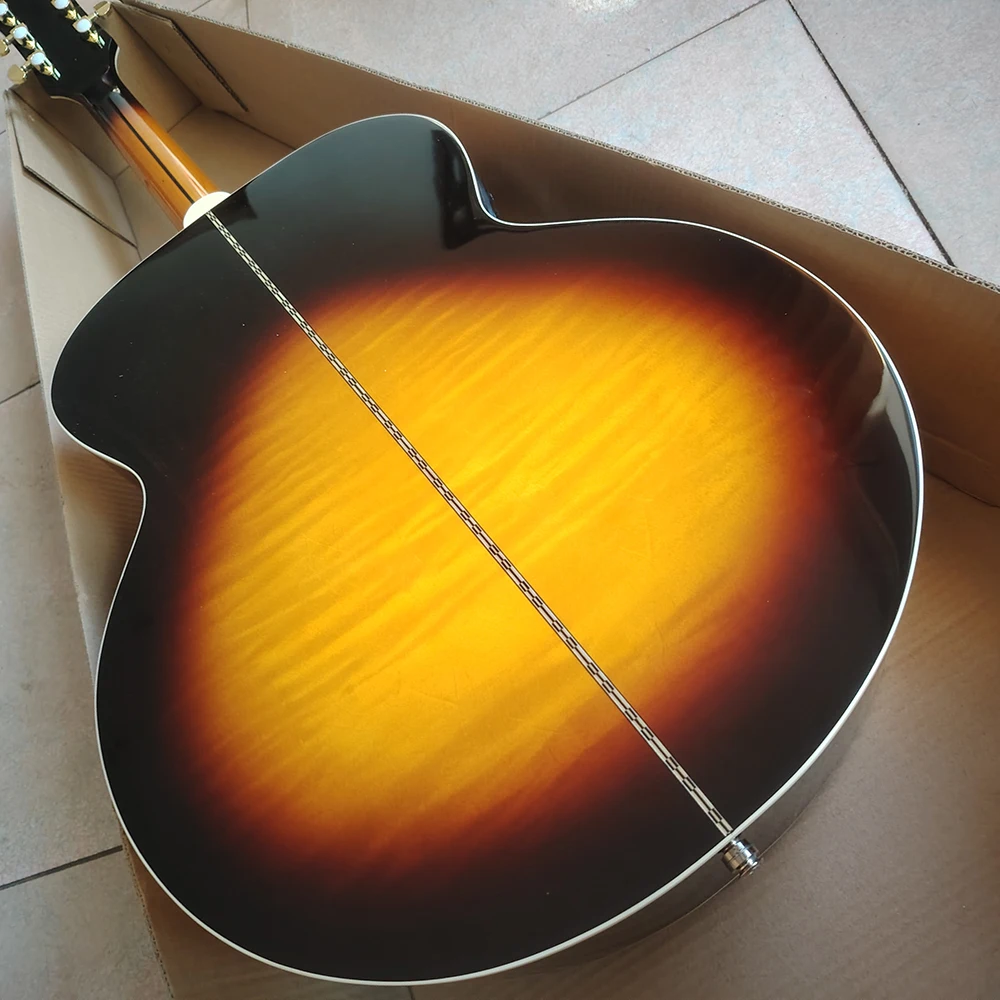 43 inch side, rear flame maple top SJ-200BS-E electric box folk electric acoustic guitar, in stock, ping