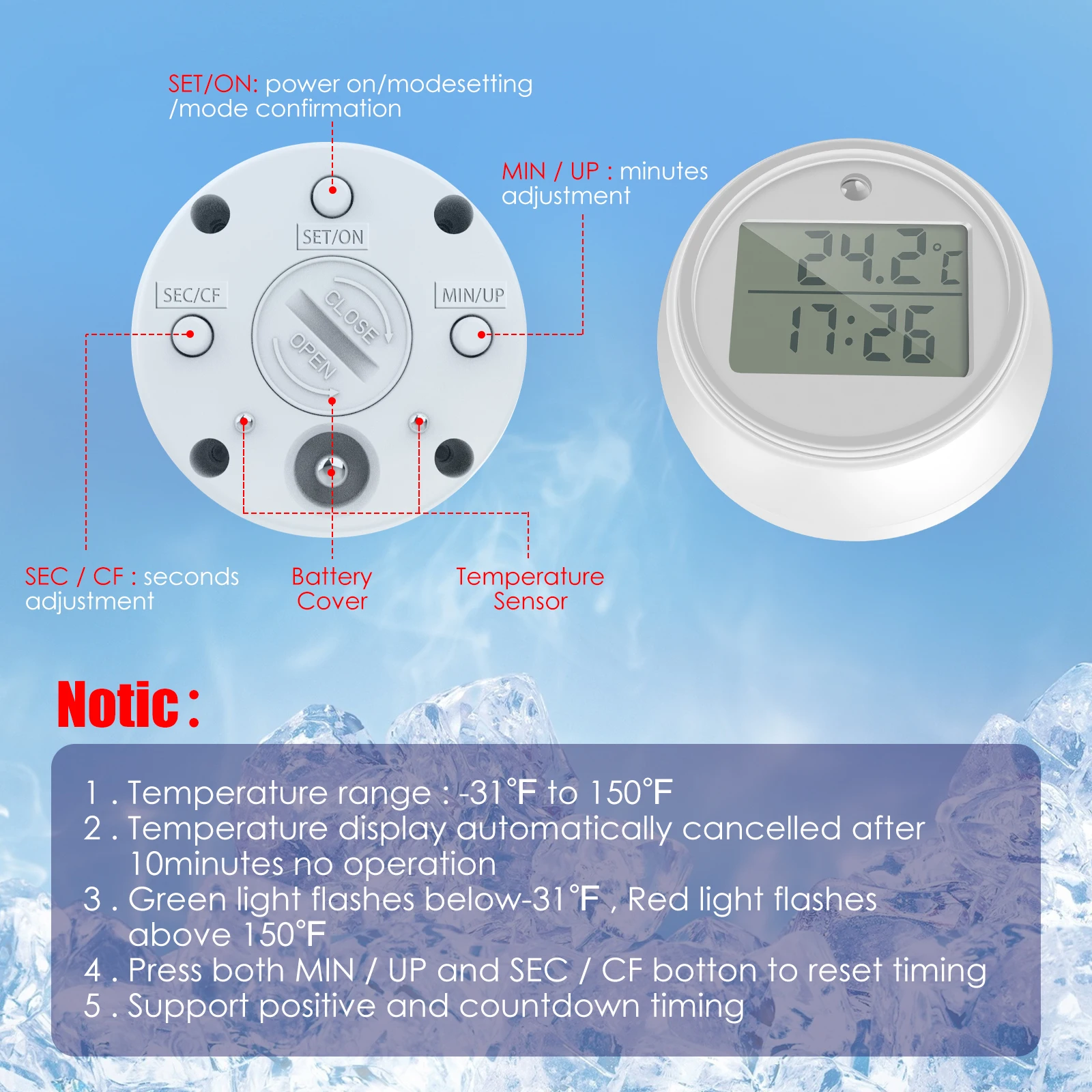 Floating Pool Thermometer Ice Swimming Bath Water Clear Digital LCD Temperature Monitor with Flashing Light LED for -31&deg;F～150&deg;F water thermometer digital thermometer non medical thermometer