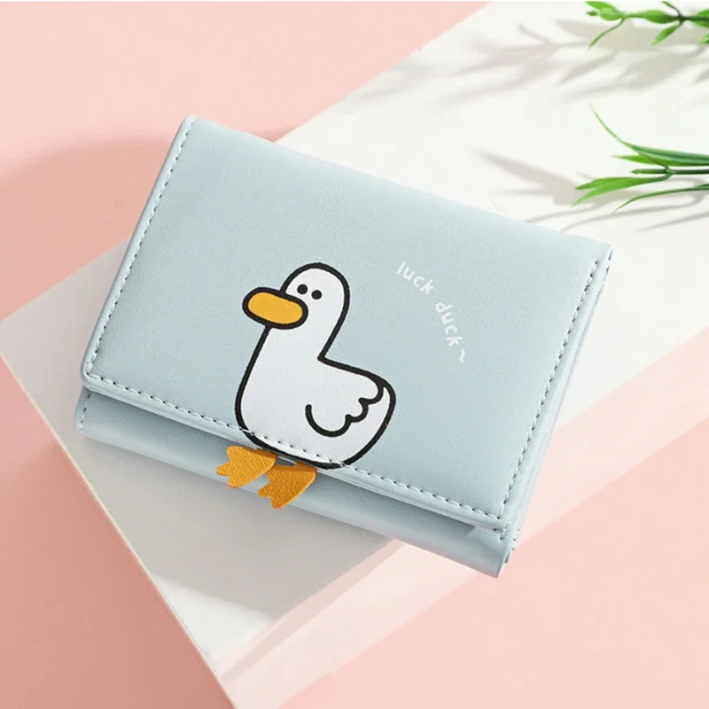 Creative Cartoon Luck Duck Design Women's Wallet PU Leather Bank Card Holder Kawaii Short Fold Wallets Cash Clip Women's Purses 2
