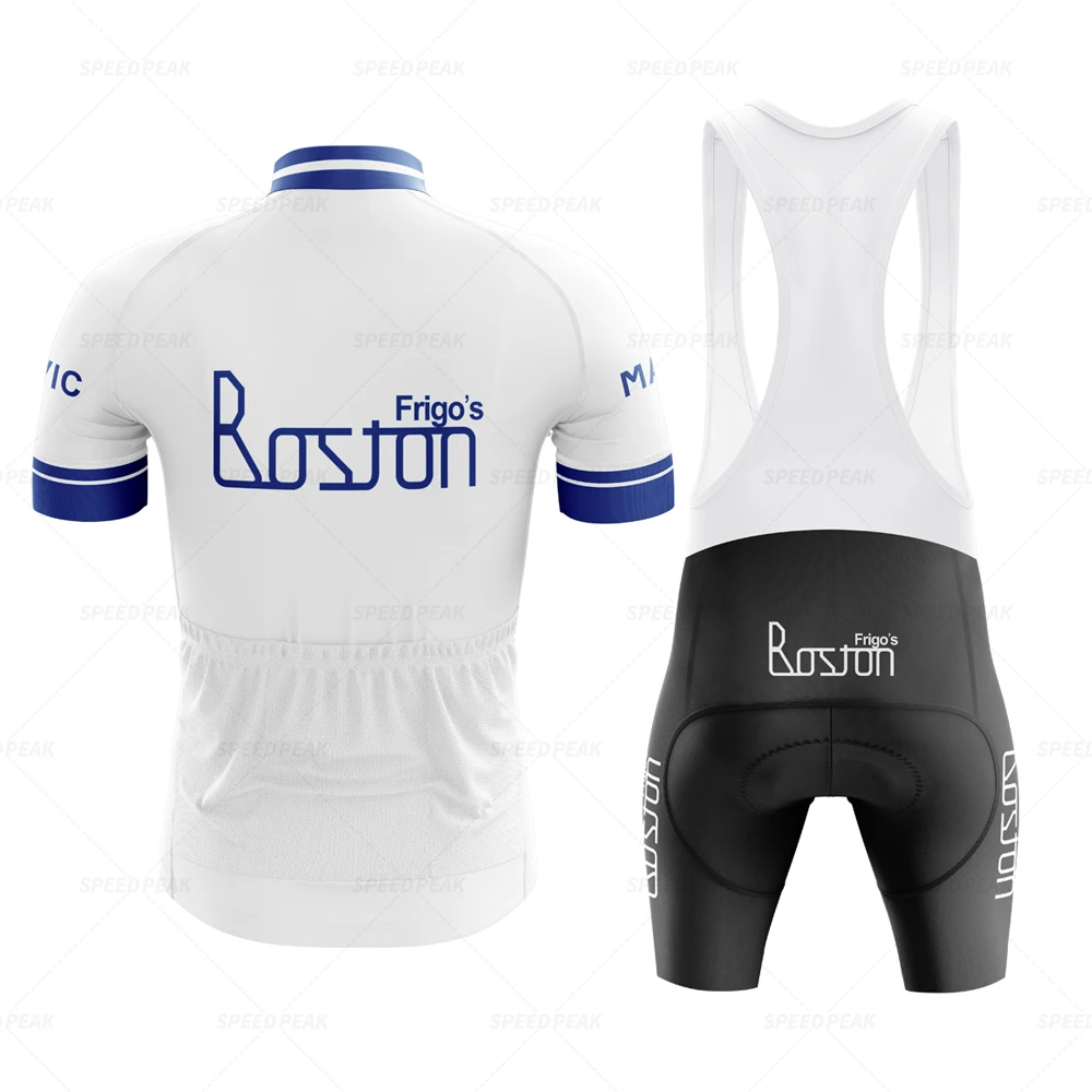 Boston Retro 1981 Competition White Cycling Jersey Set Classical Bicycle Suit Bike Short Sleeve Men Bib Shorts Clothes Por Team