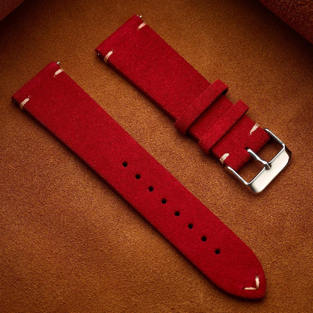 Vintage Genuine Suede Quick Release Watch Straps - Gray, Brown, Black, Beige