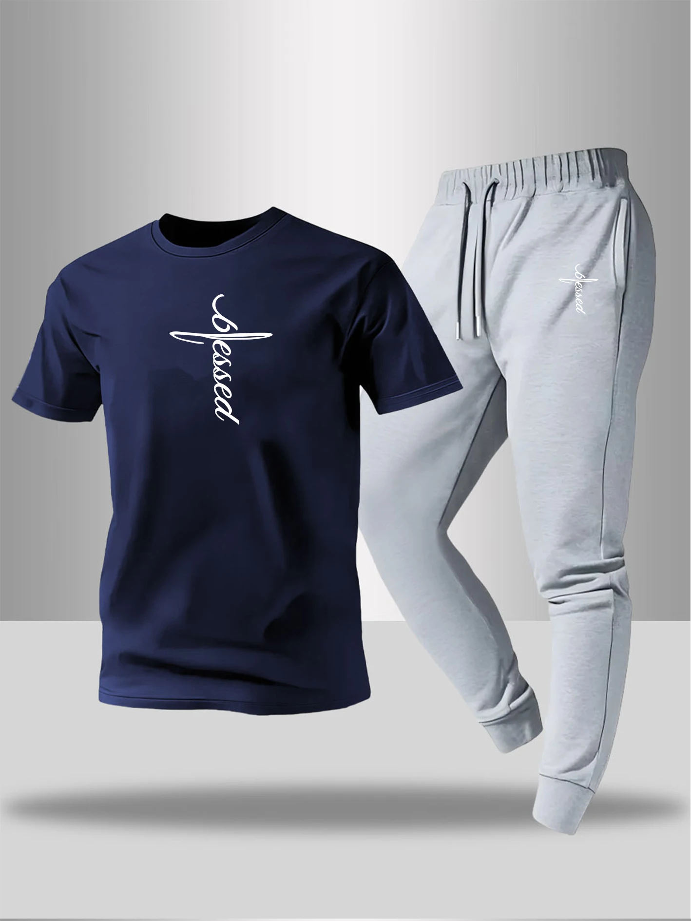 Men's Polyester Sportswear | Elegant Casual Round Neck | Slightly Stretchy Knitted Fabric with 2D Print | Regular Fit 2pcs Set