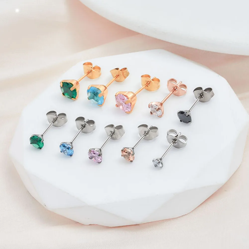 2PC G23 Titanium Four Clawed Earrings Set With Large Exquisite Zircon Perforated Jewelry Earrings In Multiple Sizes And Colors
