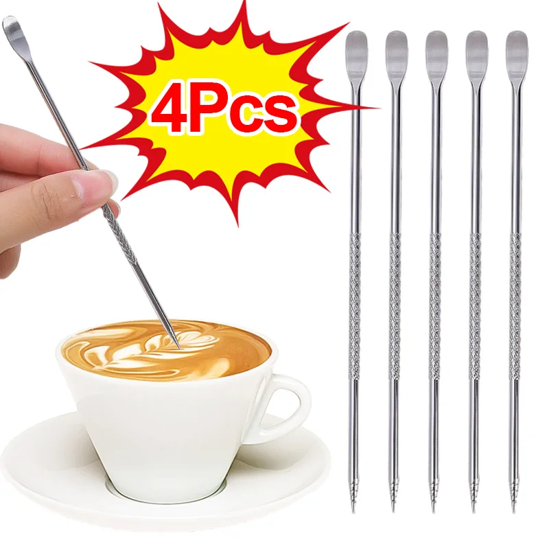 

1/4PCS Stainless Steel Coffee Art Needles Double Head Latte Pull Flower Needle Cappuccino Carved Stick Espresso Art Pen Tools