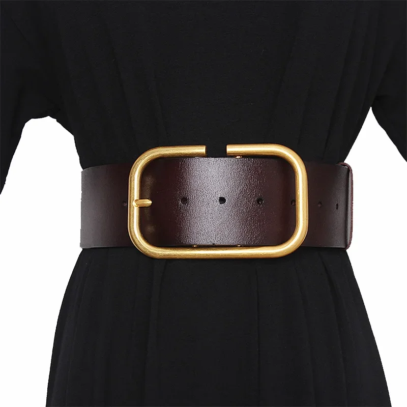 2024 New luxury Wide Belt Women's Cummerbunds Cowhide Metal Buckle Dress Coat Decoration Waist Seal Waist Tight Ins Fashion Belt