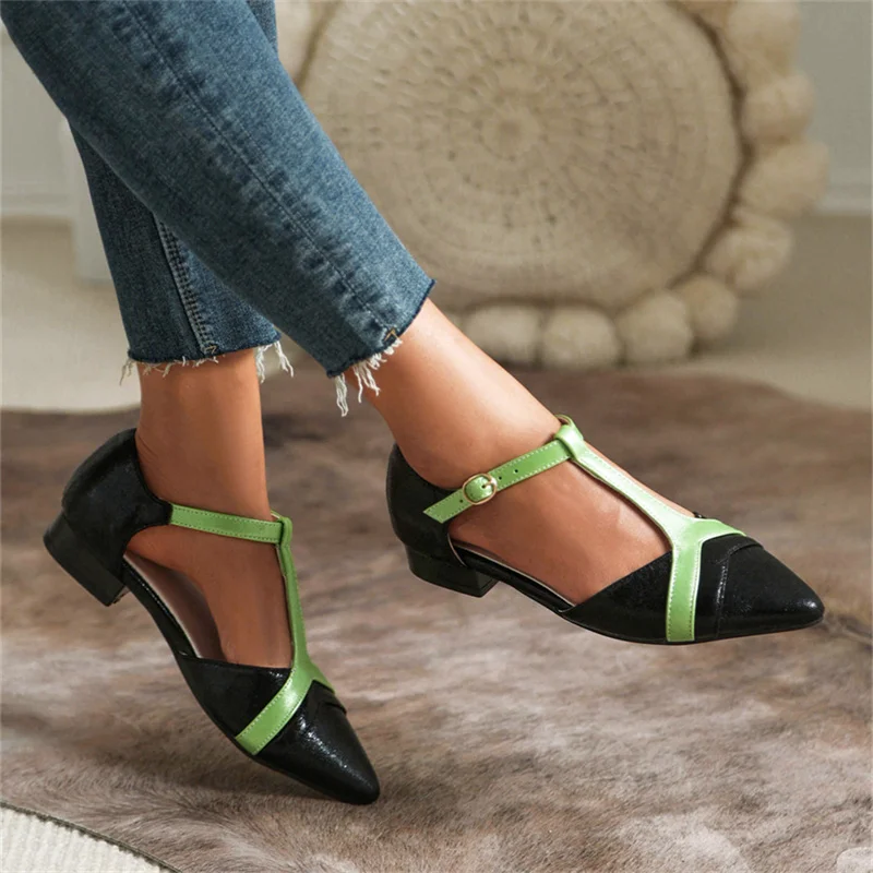 

Women Sandals 2023 Summer Female Casual Low Heel Mules Mixed Colors Pointed Toe T Buckle Women Shoes Big Size 40-43 Dropshopping