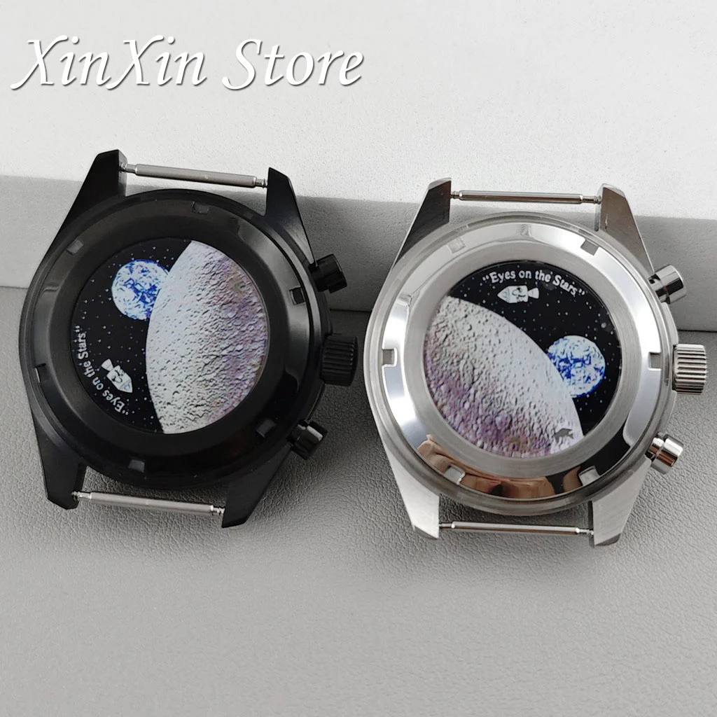 Elegant Black Bezel 39.7mm Metal Watch Case Chronograph with 20mm Strap and Watch Box