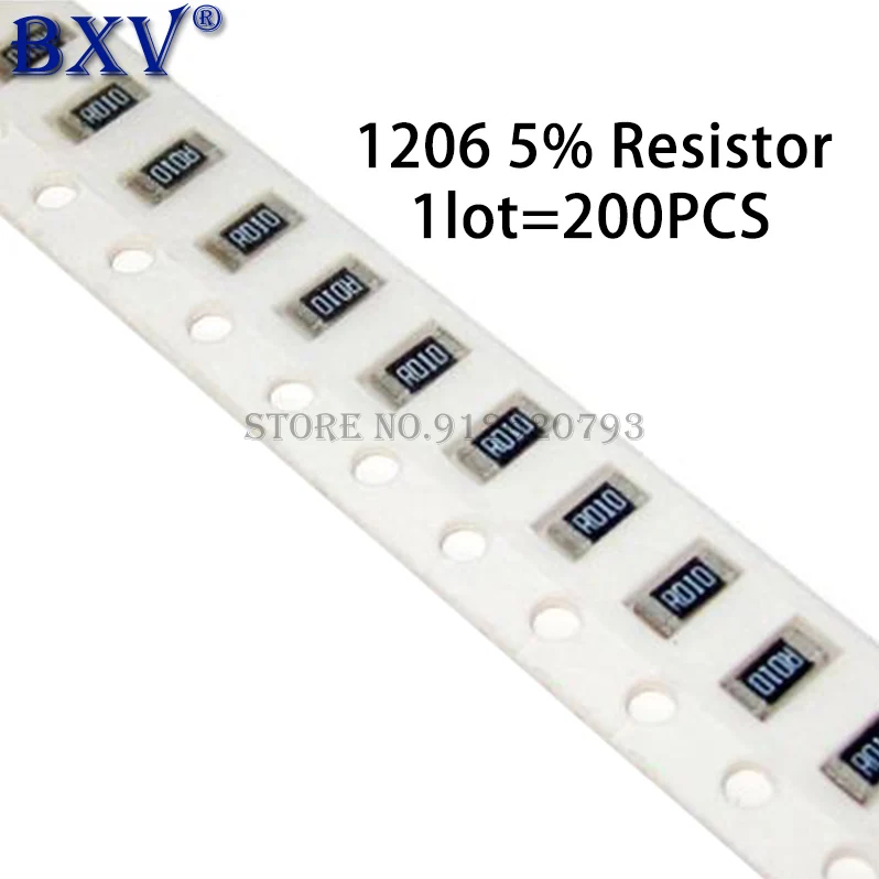 

200PCS 1206 5% SMD Resistor 0R ~ 10M 1/4W 0 1 10 100 150 220 330 Ohm 1K 2.2K 10K 100K 0R 1R 10R 100R 150R 220R 330R 1M 10M