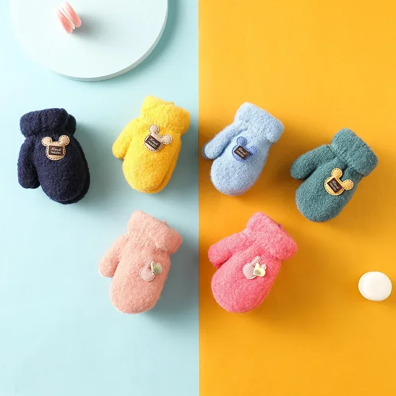Warm Cartoon Bear Kids Mitten for Boy Girl Chi Korea Cute Bear Toddler Glove Autumn Winter Thicken Furry Mitten for 1-6 Year